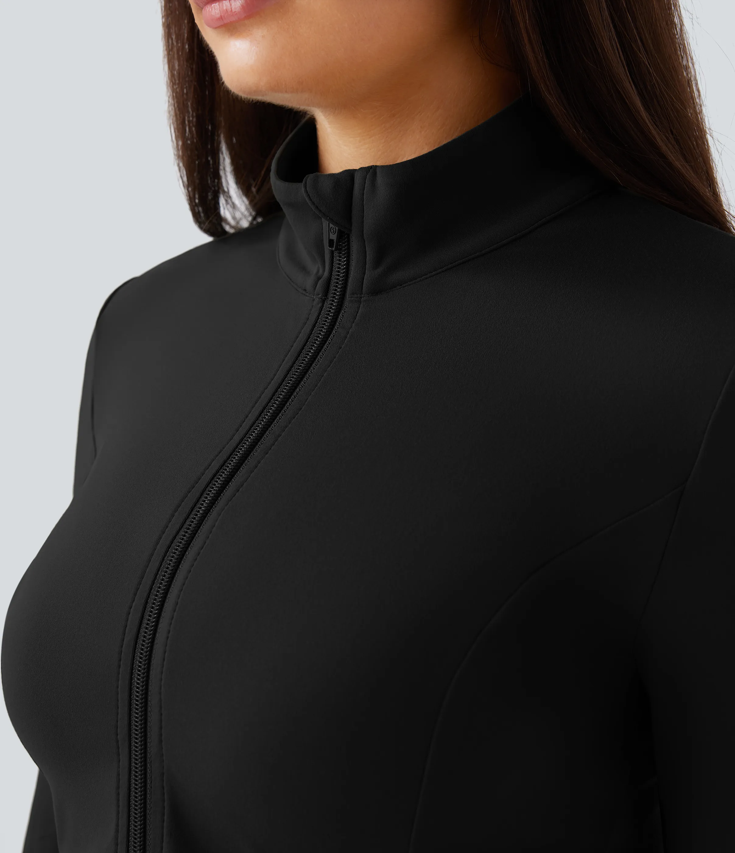 Halara Chaqueta Softlyzero™ equitación entallada cremallera plisada bolsillo orificio pulgar cuello alto - UPF50+ - Black - S sold by Halara product image thumbnail 5