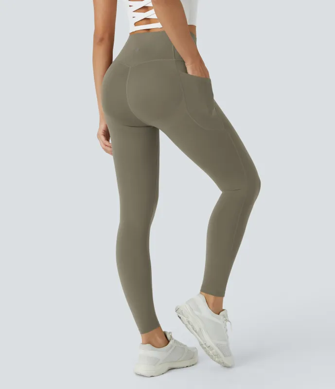 Halara Leggings SoCinched UltraSculpt tiro alto realce glúteos control abdomen bolsillo lateral moldeador - Grass Grey Green - S(7/8) sold by Halara