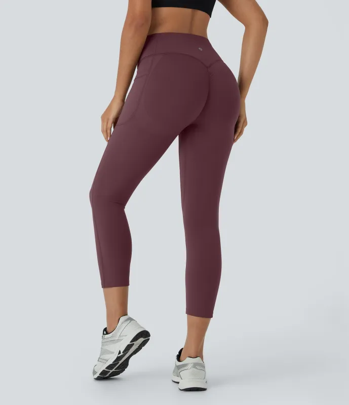 Halara Leggings SoCinched UltraSculpt capri moldeador tiro alto bolsillo lateral control abdomen realce glúteo - Evening Red - XS made by Halara
