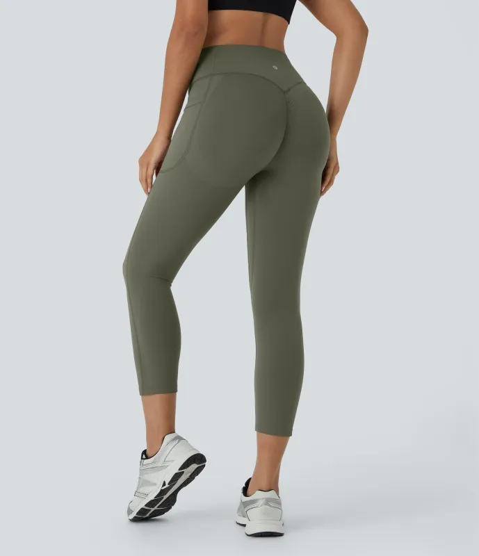 Halara Leggings SoCinched UltraSculpt capri moldeador tiro alto bolsillo lateral control abdomen realce glúteo - Deep Woodland Green - XS sold by Halara