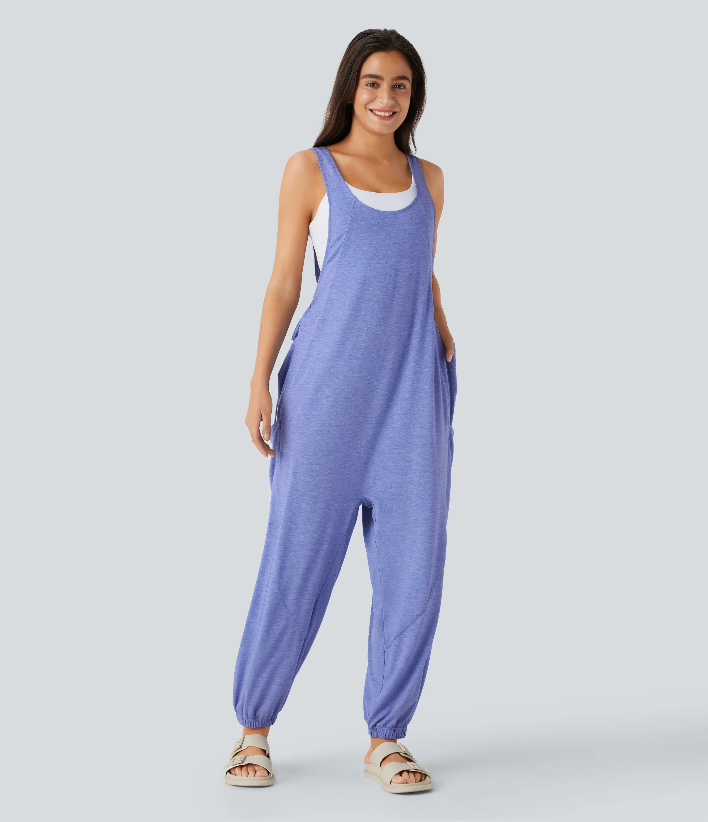 Halara Mono cuello U cordón múltiple bolsillo - Light Blue Floral Yarn - XS(regular) sold by Halara product image thumbnail 4