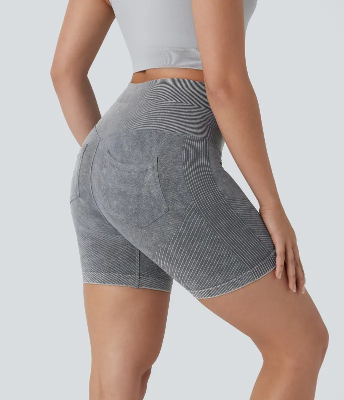 Halara Pantalón corto yoga ciclista tiro alto lavado bolsillo trasero sin costuras 5.5'' - Skyrocket - XL(regular) sold by Halara