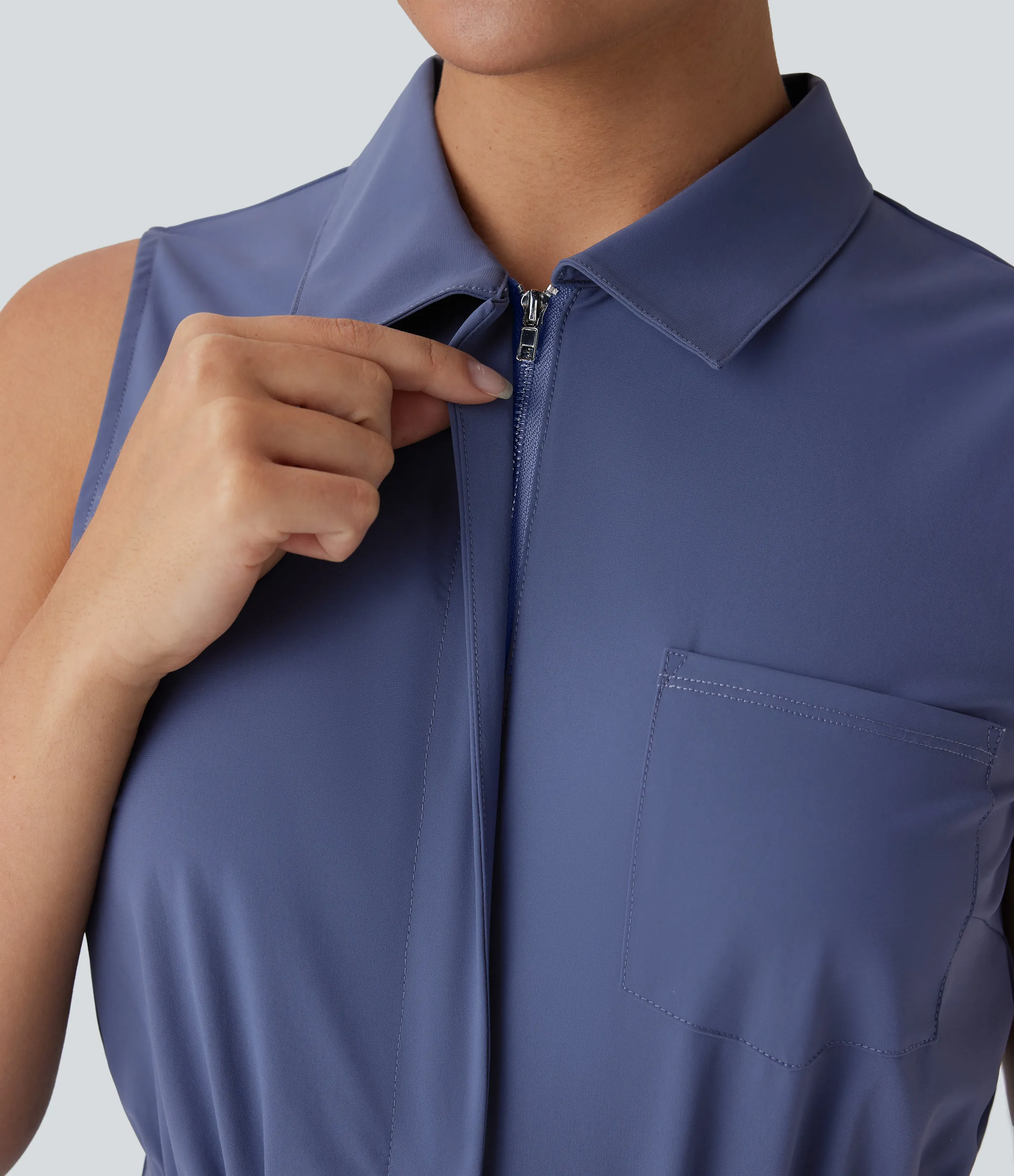 Halara Mono oficina cuello sin mangas cremallera múltiple bolsillo - Nightshadow Blue - L(regular) sold by Halara product image thumbnail 5