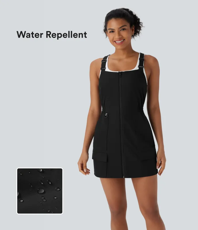 Halara Minivestido cargo impermeable para senderismo resistente al desgaste con tirantes ajustables, cremallera cruzada y múltiples bolsillos - Black - XS sold by Halara