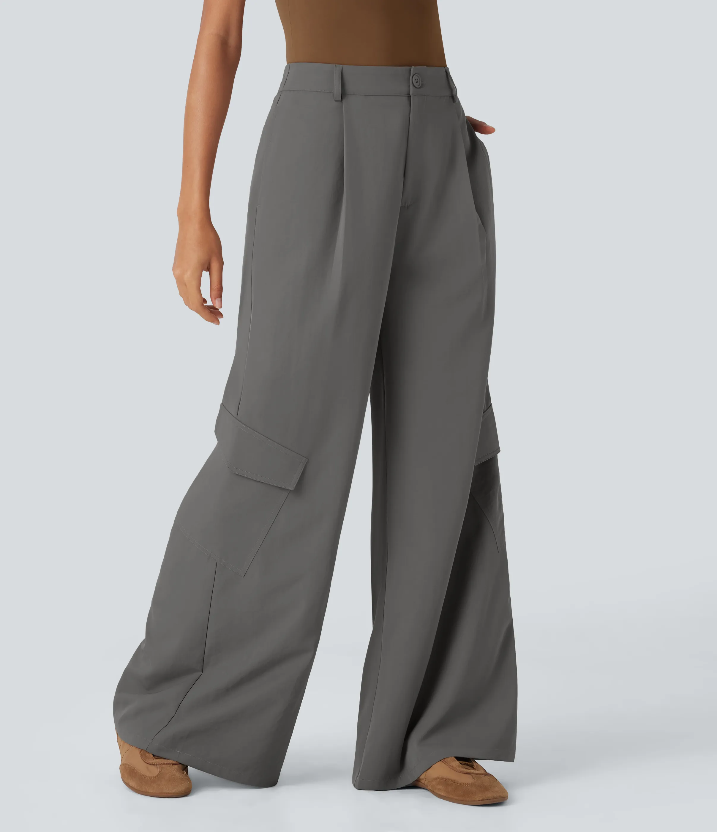 Halara Pantalones cargo casuales de tiro alto y pierna ancha con bolsillos - Brushed Nickel - XS(regular) sold by Halara product image thumbnail 2