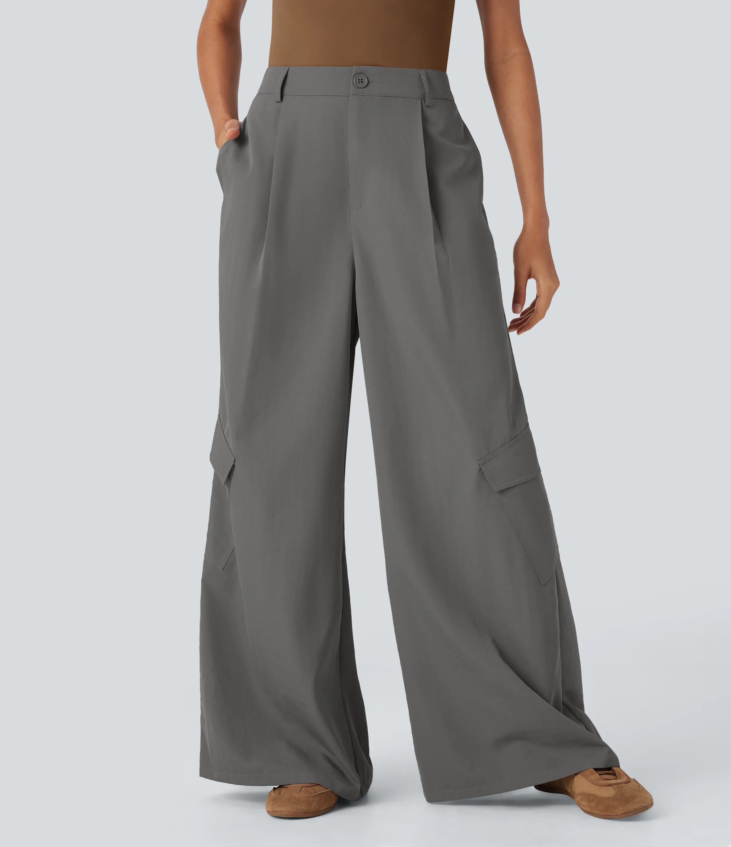 Halara Pantalones cargo casuales de tiro alto y pierna ancha con bolsillos - Brushed Nickel - XS(regular) sold by Halara product image thumbnail 4
