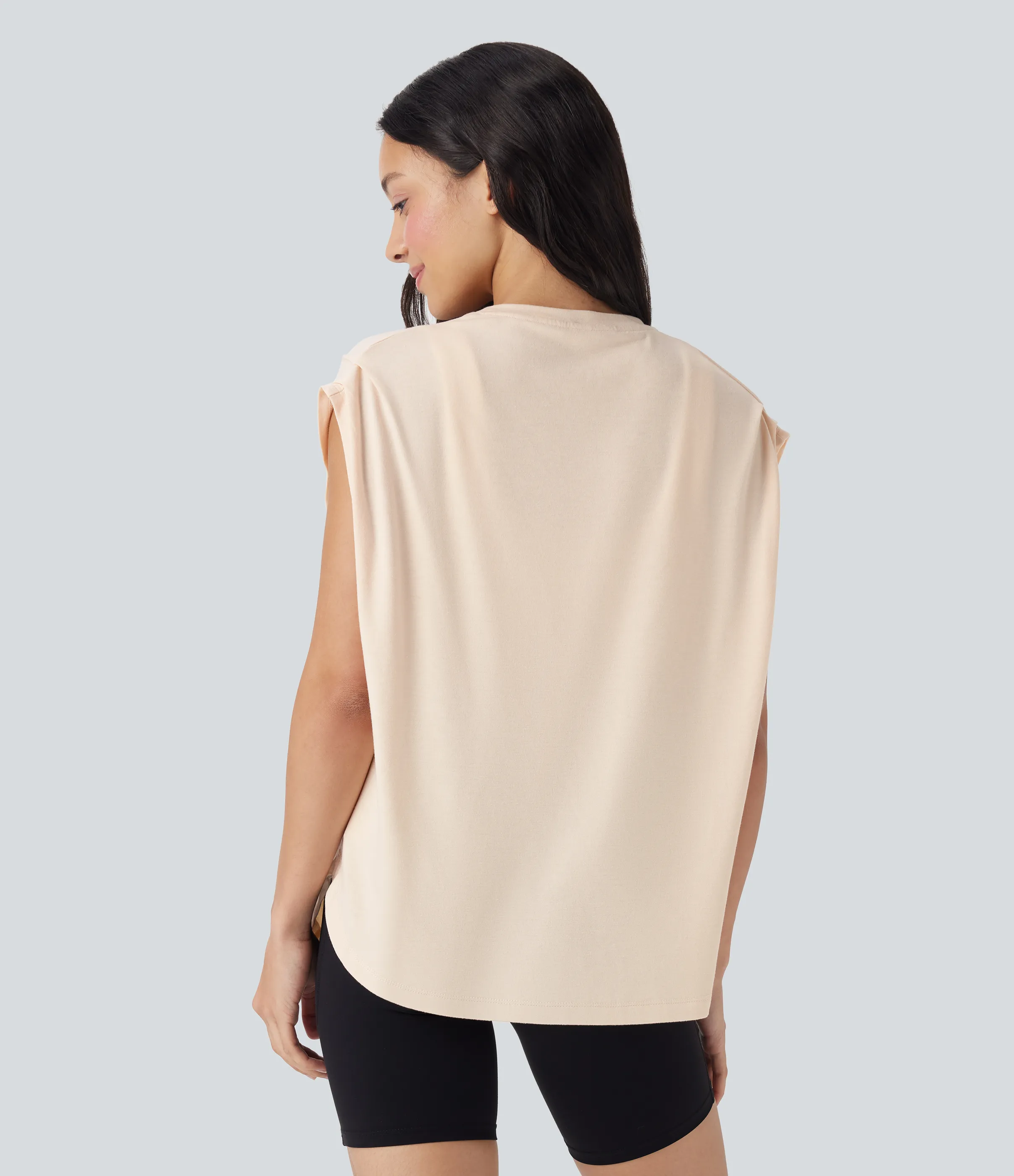 Halara Top deportivo de yoga con hombros caídos y dobladillo curvo - White Smoke - S sold by Halara product image thumbnail 2