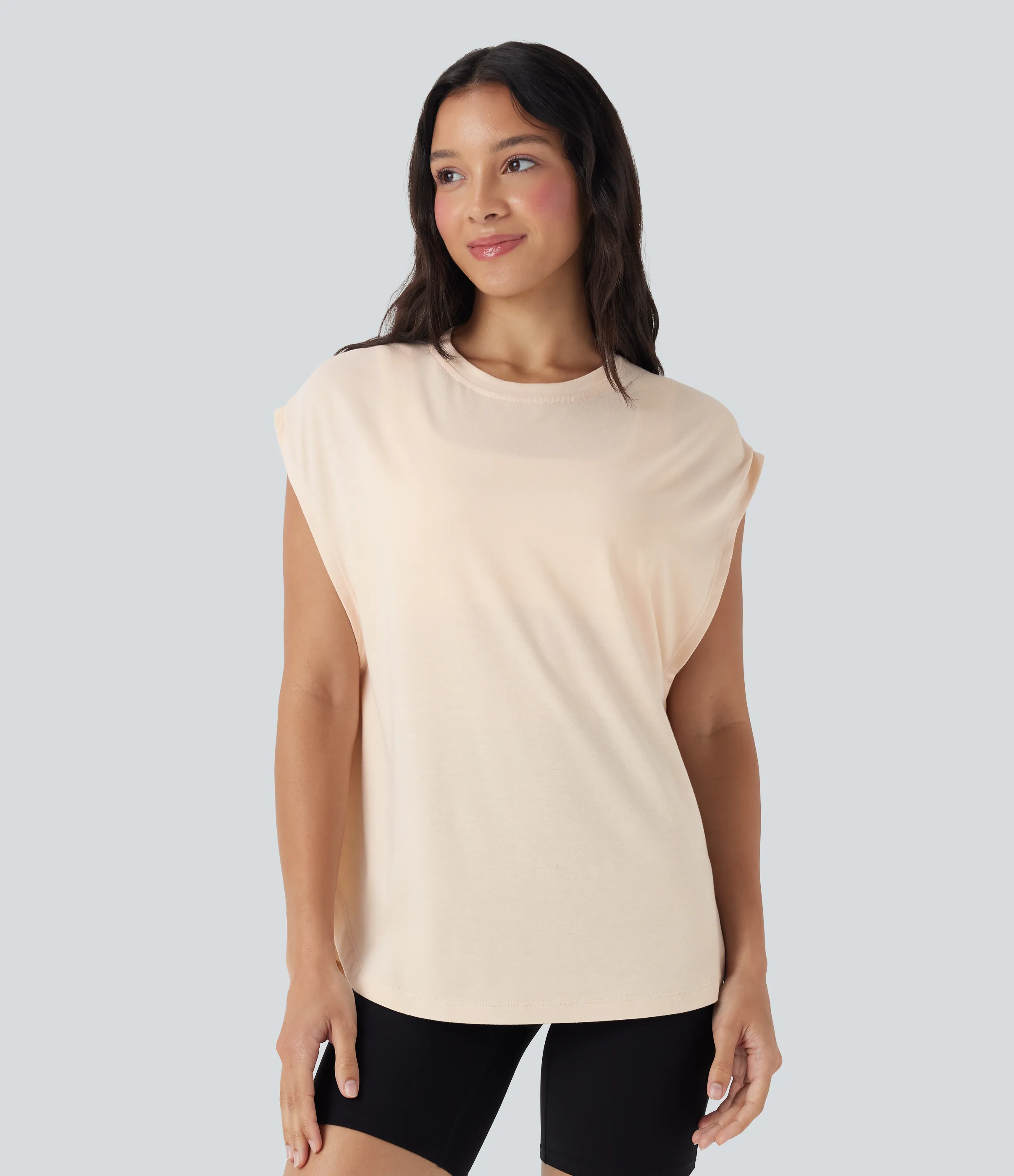 Halara Top deportivo de yoga con hombros caídos y dobladillo curvo - White Smoke - S sold by Halara product image thumbnail 3