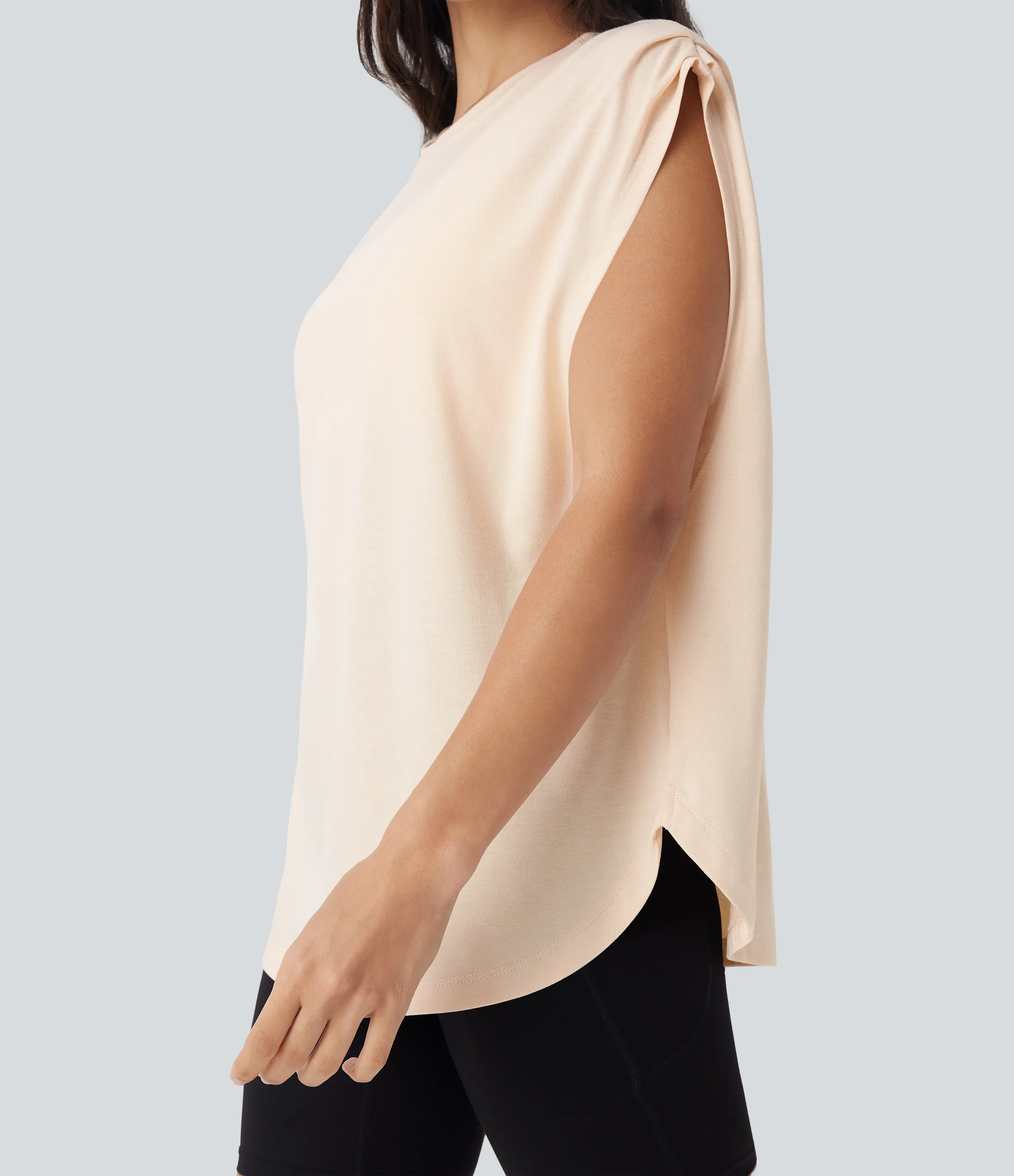 Halara Top deportivo de yoga con hombros caídos y dobladillo curvo - White Smoke - S sold by Halara product image thumbnail 5