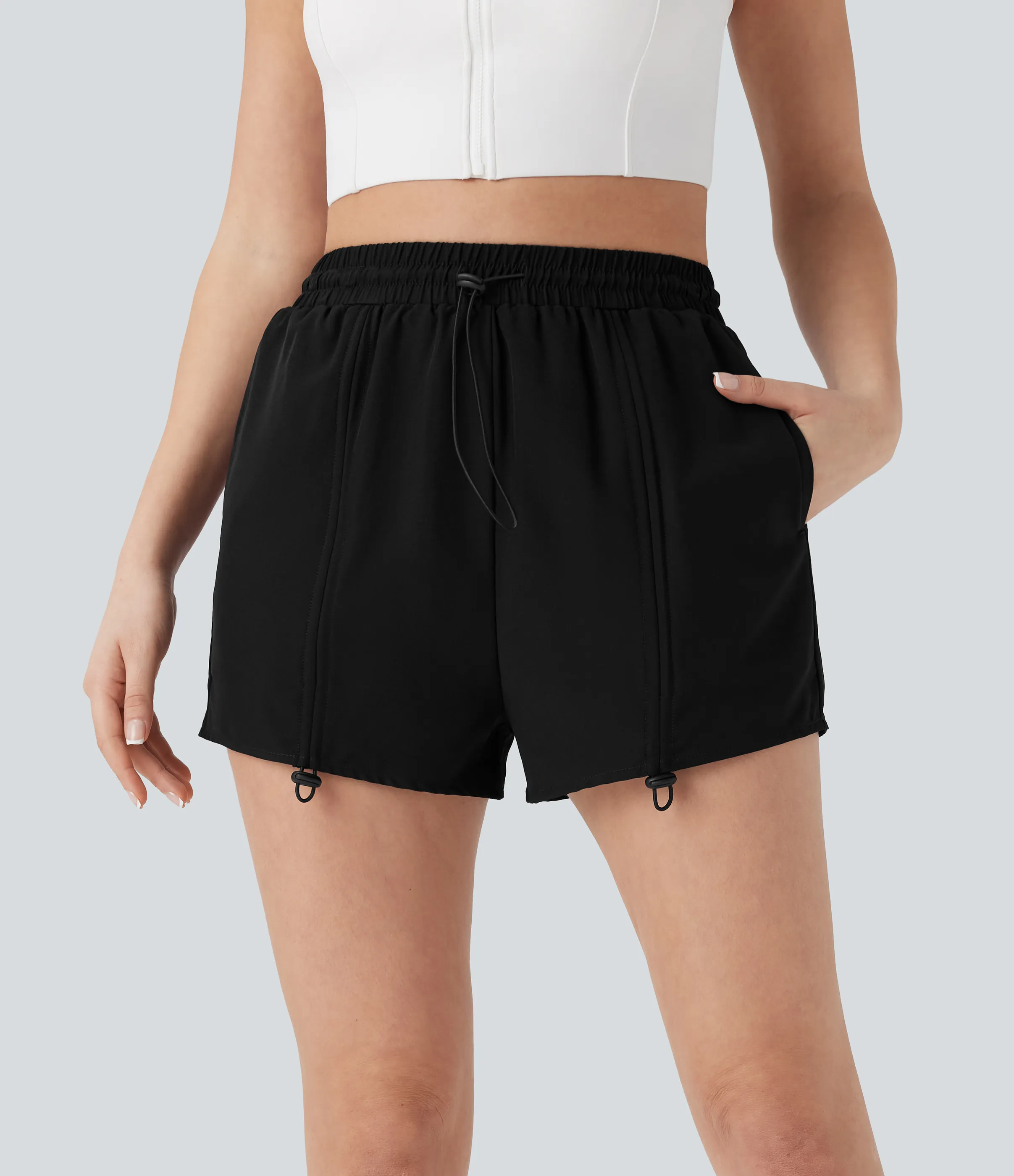 Halara Pantalón corto yoga 2 en 1 tiro alto cordón bolsillo - Black - XL sold by Halara product image thumbnail 2