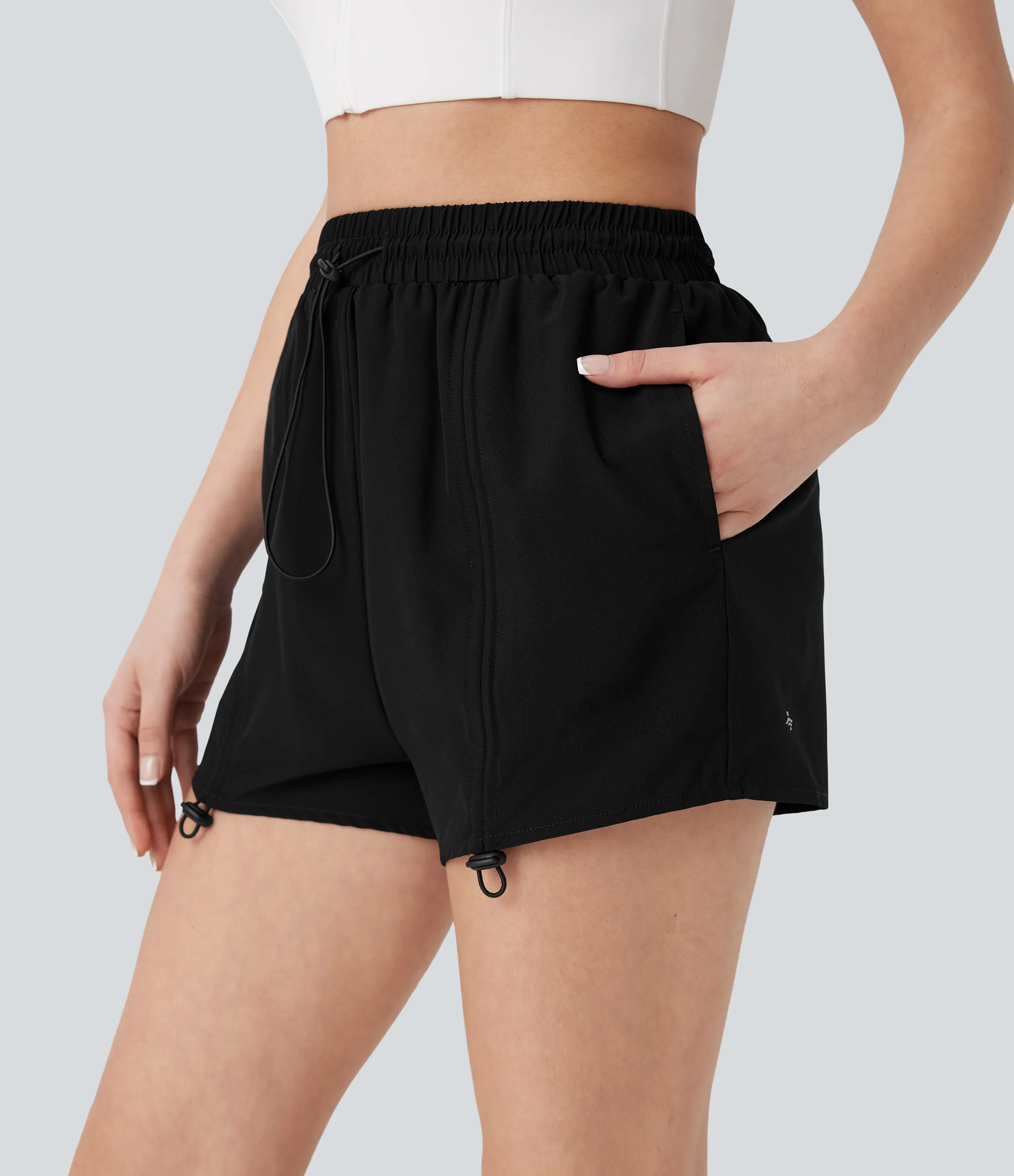 Halara Pantalón corto yoga 2 en 1 tiro alto cordón bolsillo - Black - XL sold by Halara product image thumbnail 4