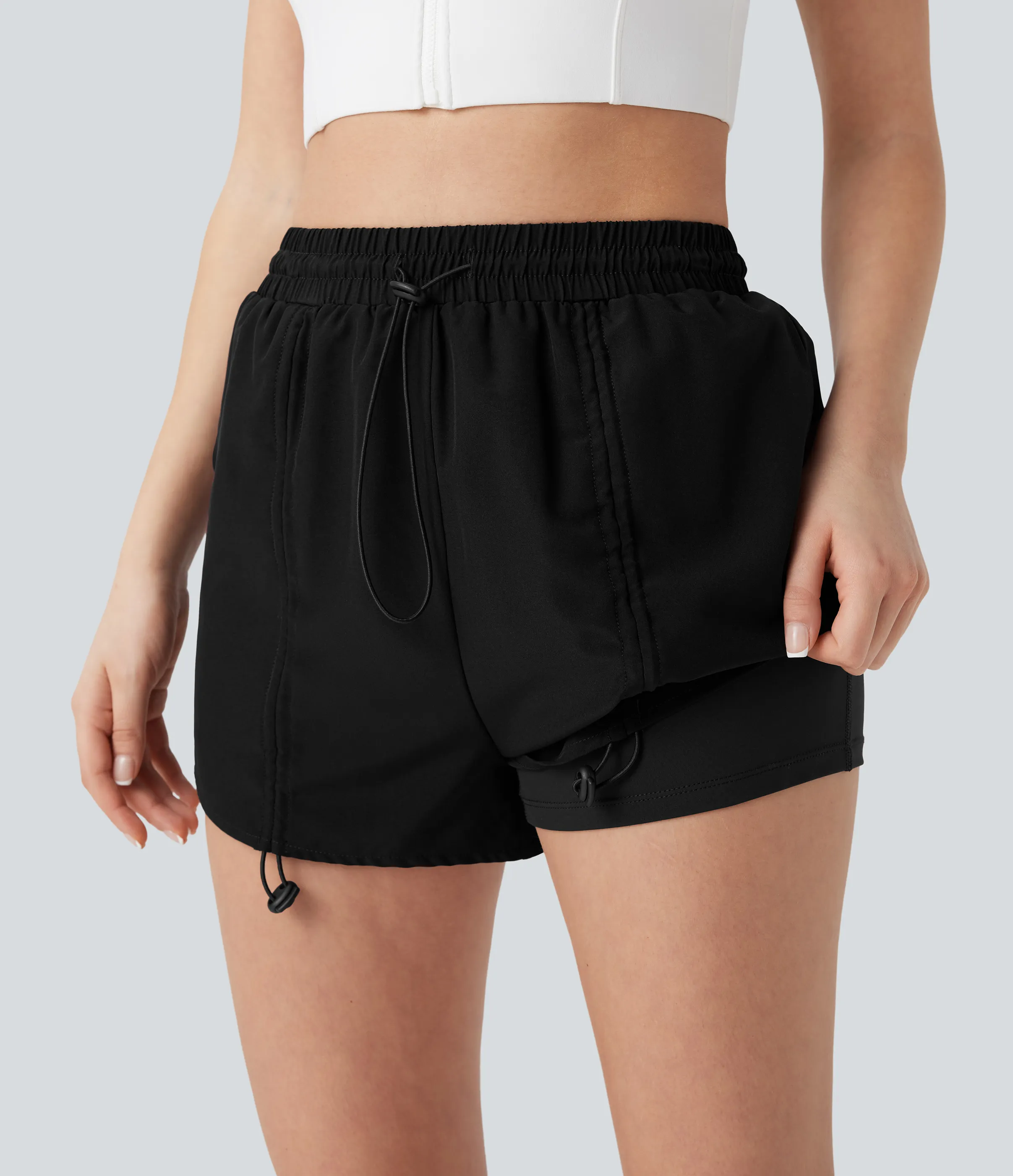 Halara Pantalón corto yoga 2 en 1 tiro alto cordón bolsillo - Black - XL sold by Halara product image thumbnail 5