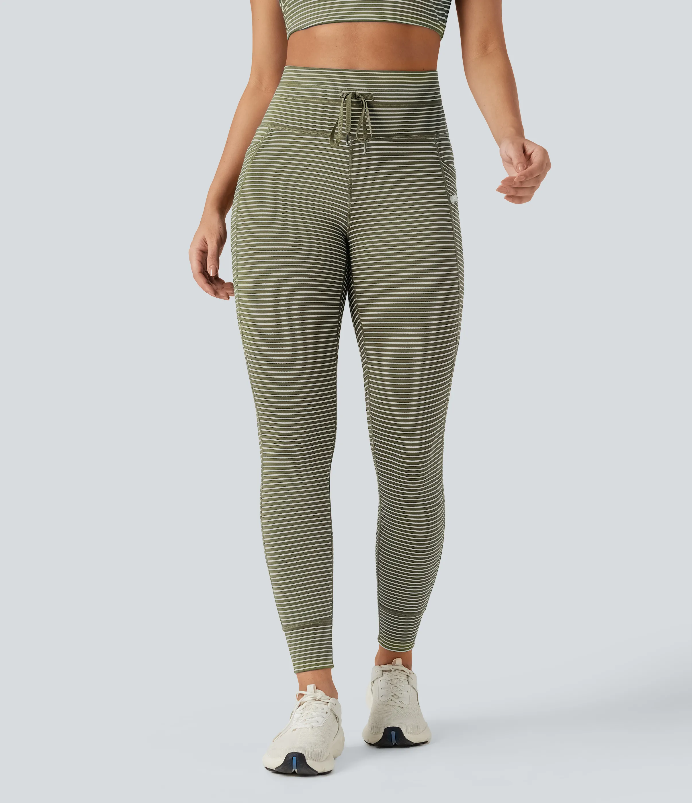 Halara Leggings de yoga de tiro alto a rayas con cordón y bolsillos - Camo Olive Green - XL(full_length) sold by Halara product image thumbnail 4