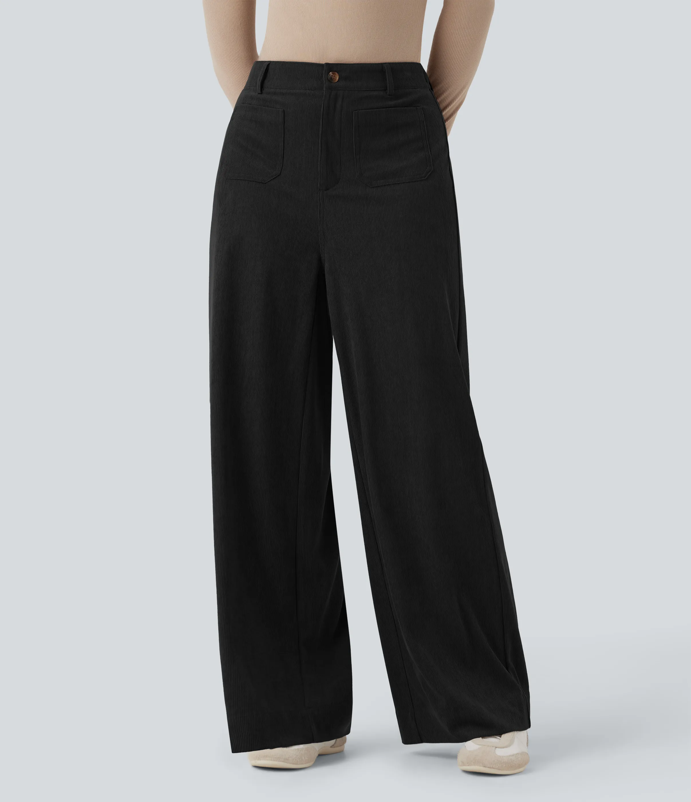Halara Pantalones casuales rectos de pana de tiro alto con bolsillos - Black - XS(regular) sold by Halara product image thumbnail 2