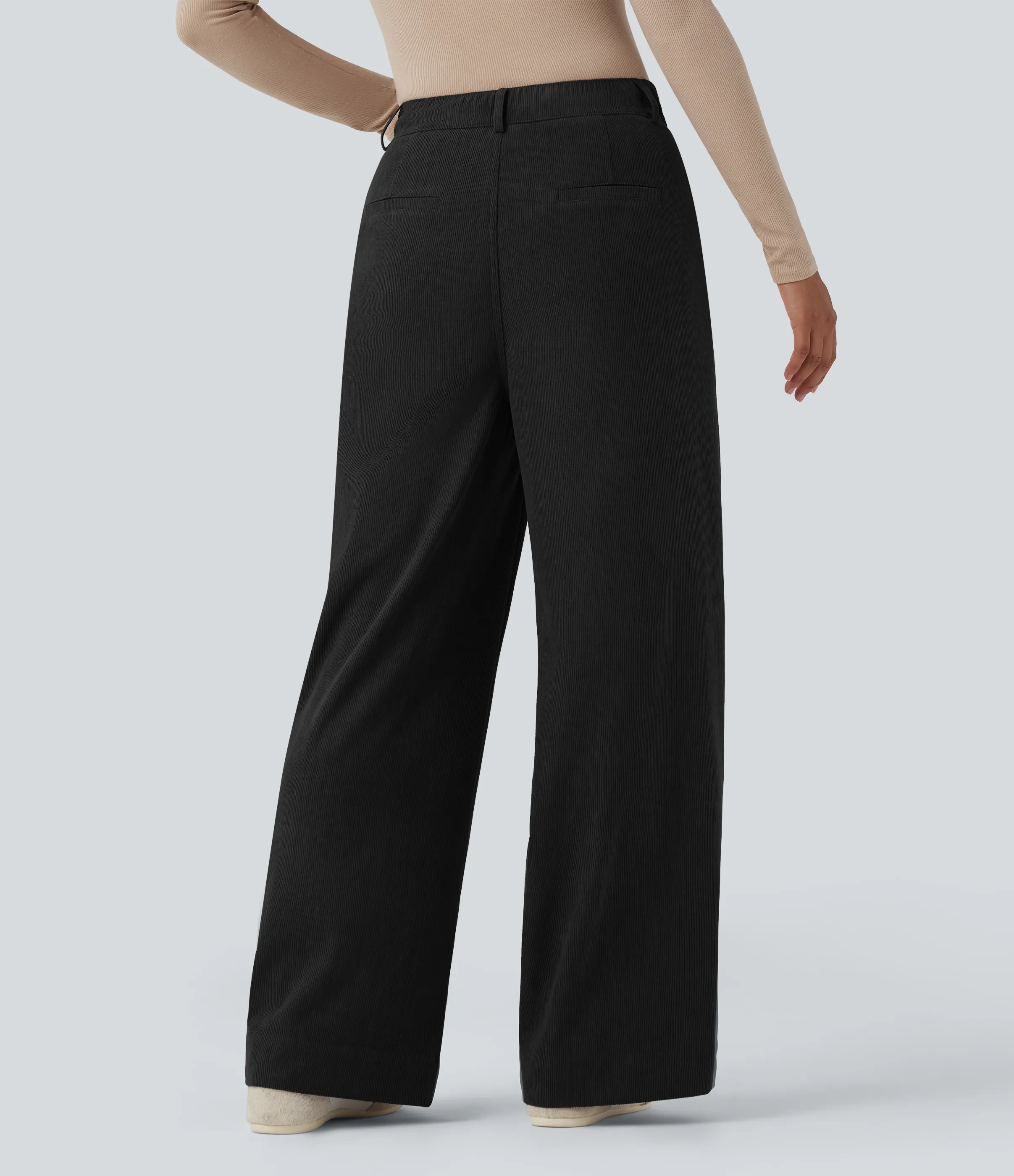 Halara Pantalones casuales rectos de pana de tiro alto con bolsillos - Black - XS(regular) sold by Halara product image thumbnail 3
