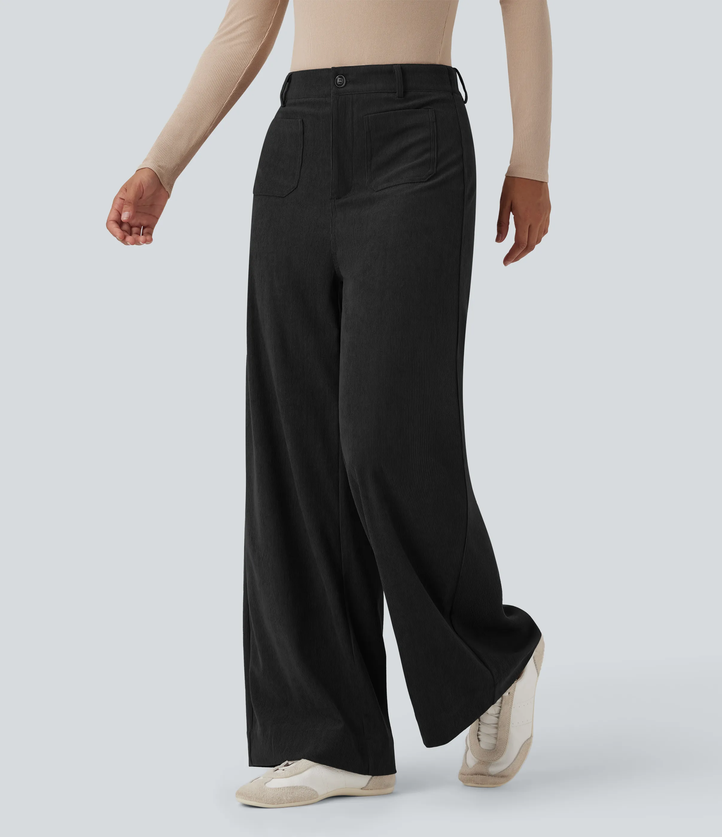 Halara Pantalones casuales rectos de pana de tiro alto con bolsillos - Black - XS(regular) sold by Halara product image thumbnail 4