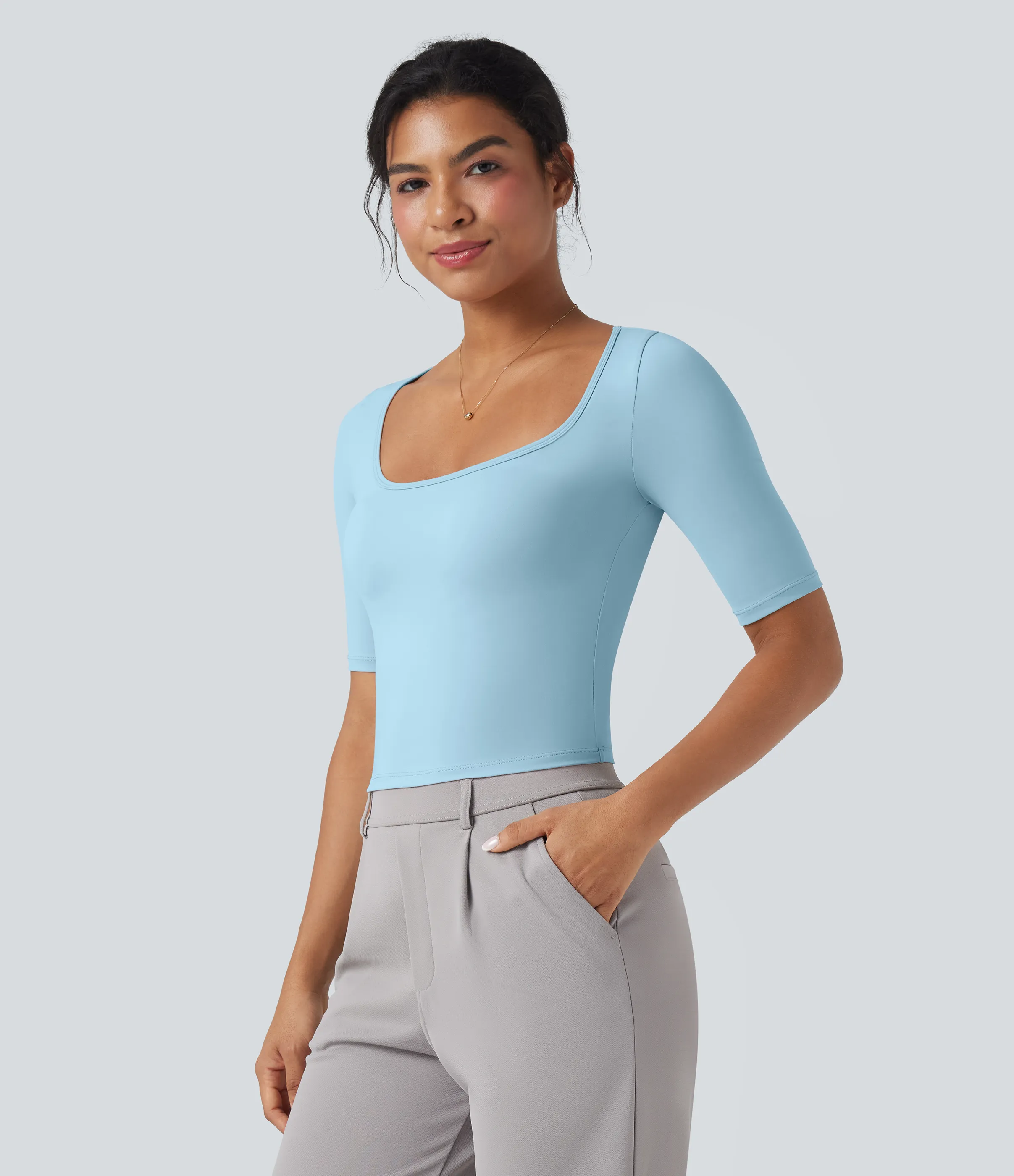 Halara Camiseta de oficina SoftlyZero™ de manga corta con cuello redondo y tacto fresco - Spun Sugar - XL sold by Halara product image thumbnail 2