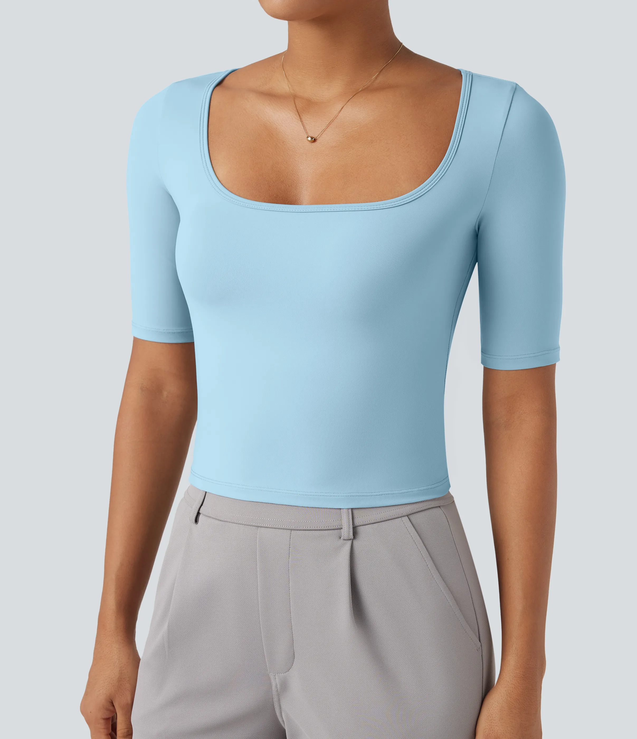 Halara Camiseta de oficina SoftlyZero™ de manga corta con cuello redondo y tacto fresco - Spun Sugar - XL sold by Halara product image thumbnail 5