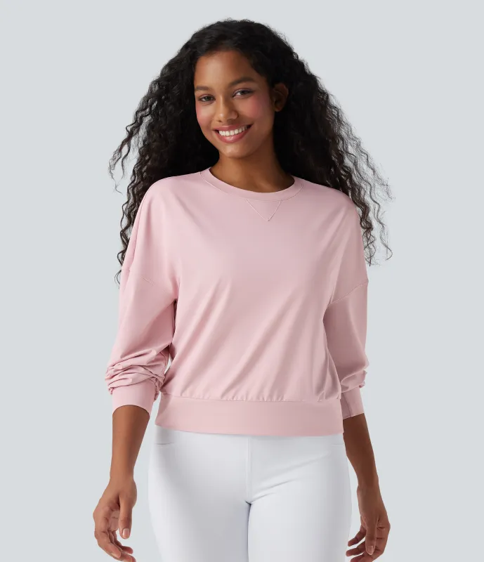 Halara Top deportivo de yoga de manga larga con cuello redondo - Pale Lilac - XS sold by Halara