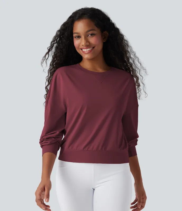 Halara Top deportivo de yoga de manga larga con cuello redondo - Chocolate Truffle - M sold by Halara