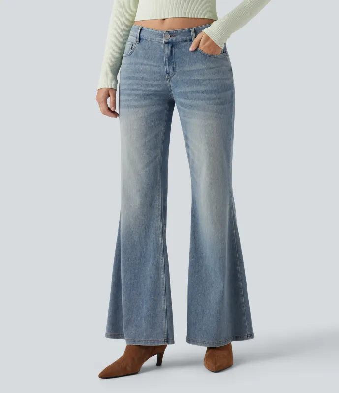 Halara Jeans casuales Halara Flex™ acampanados de tiro bajo con lavado y bolsillos - Sunset Blue Denim - M(regular) sold by Halara