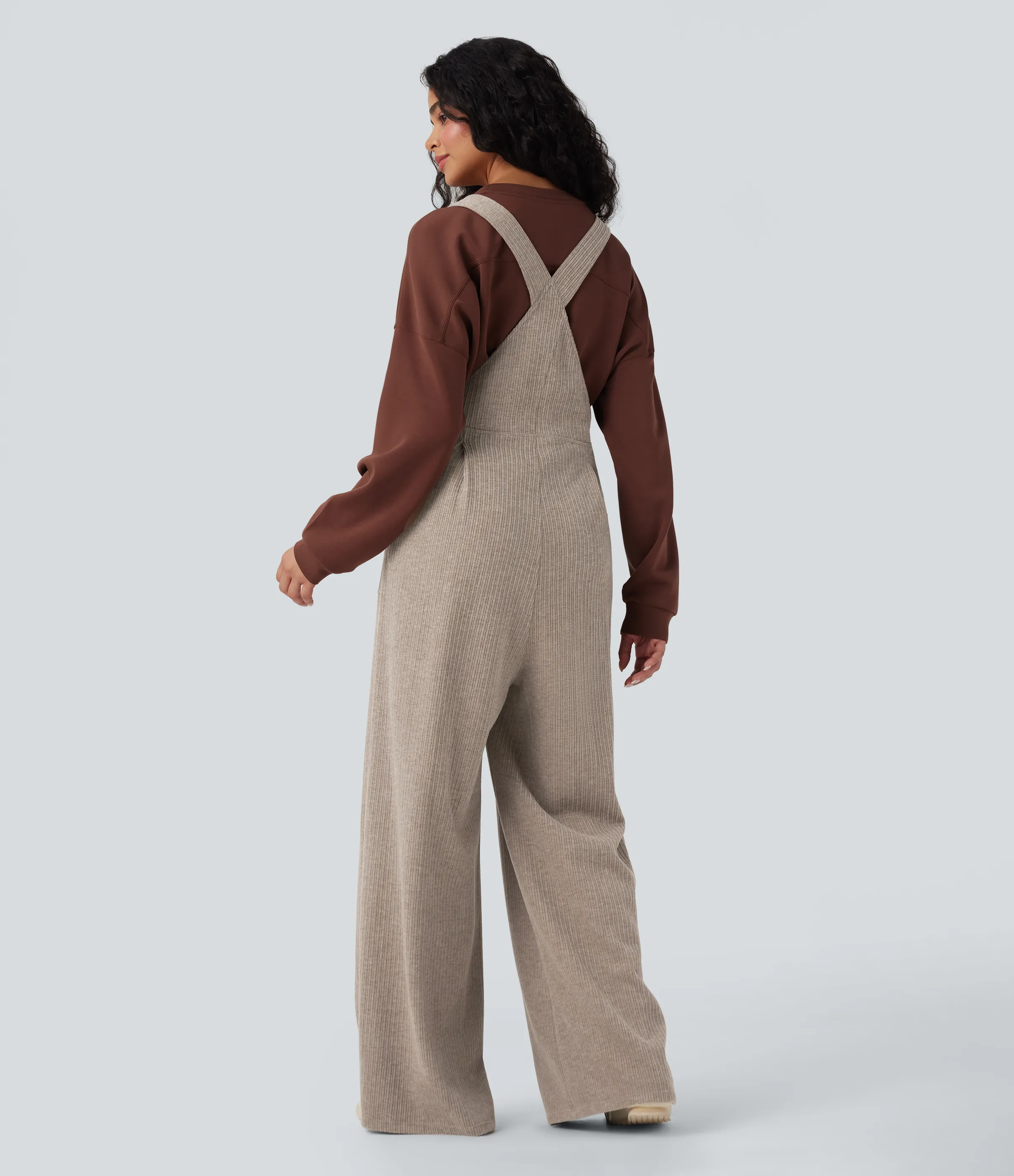 Halara Jumpsuit casual ancho y acanalado con bolsillos - Mocha Meringue - XS(regular) sold by Halara product image thumbnail 3