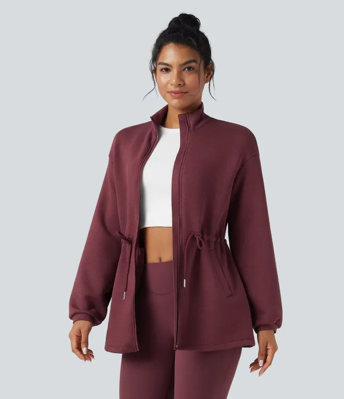 Halara Chamarra casual de cuello alto y manga larga con cordón y bolsillos - Oxblood Red - XL sold by Halara
