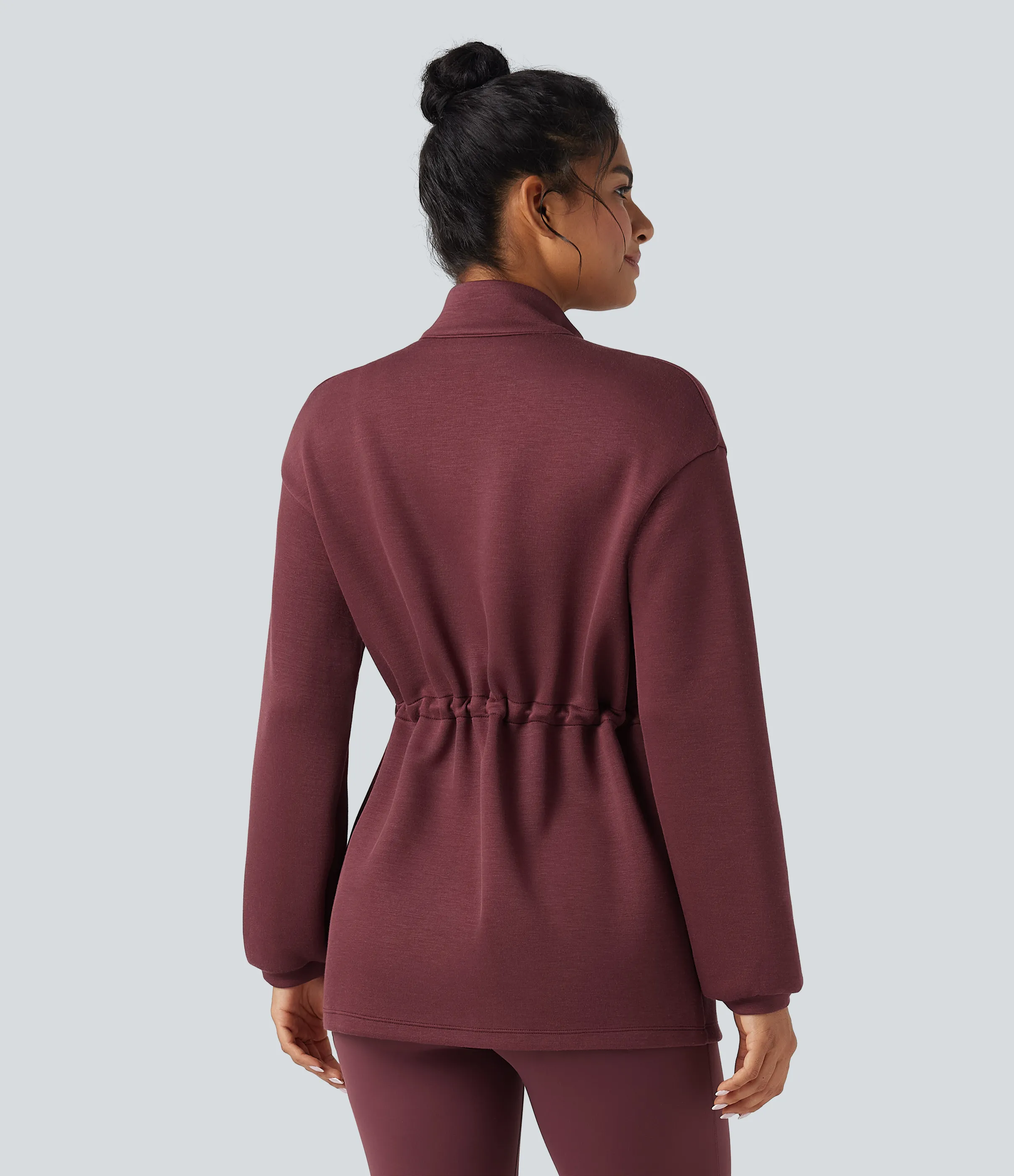 Halara Chamarra casual de cuello alto y manga larga con cordón y bolsillos - Oxblood Red - XL sold by Halara product image thumbnail 3