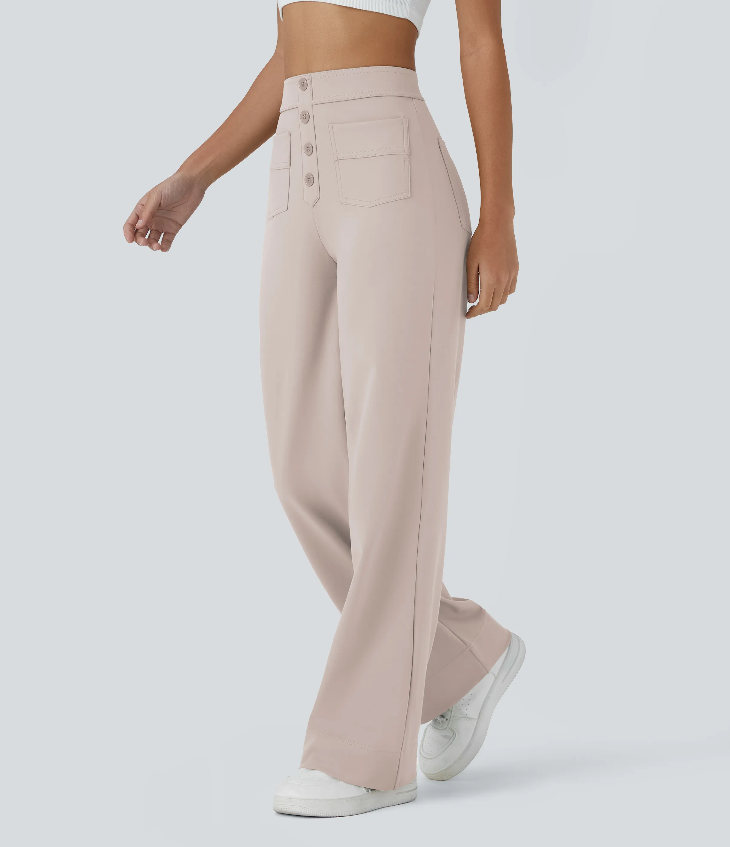 Halara Pantalones pierna recta múltiple bolsillo botón tiro alto - Oat Milk - XL(regular) sold by Halara product image thumbnail 4