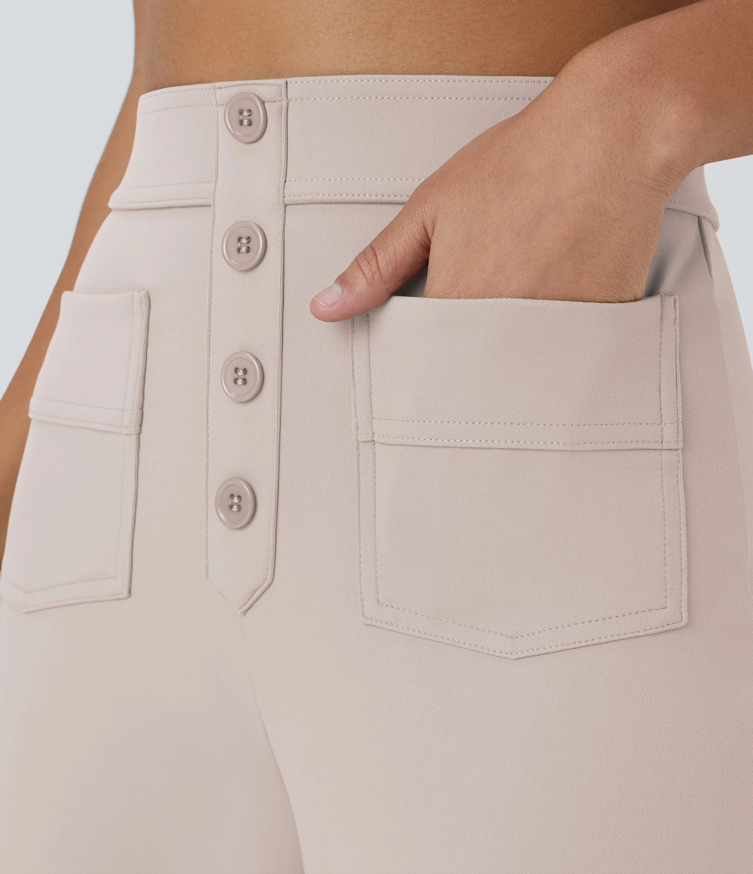 Halara Pantalones pierna recta múltiple bolsillo botón tiro alto - Oat Milk - XL(regular) sold by Halara product image thumbnail 5