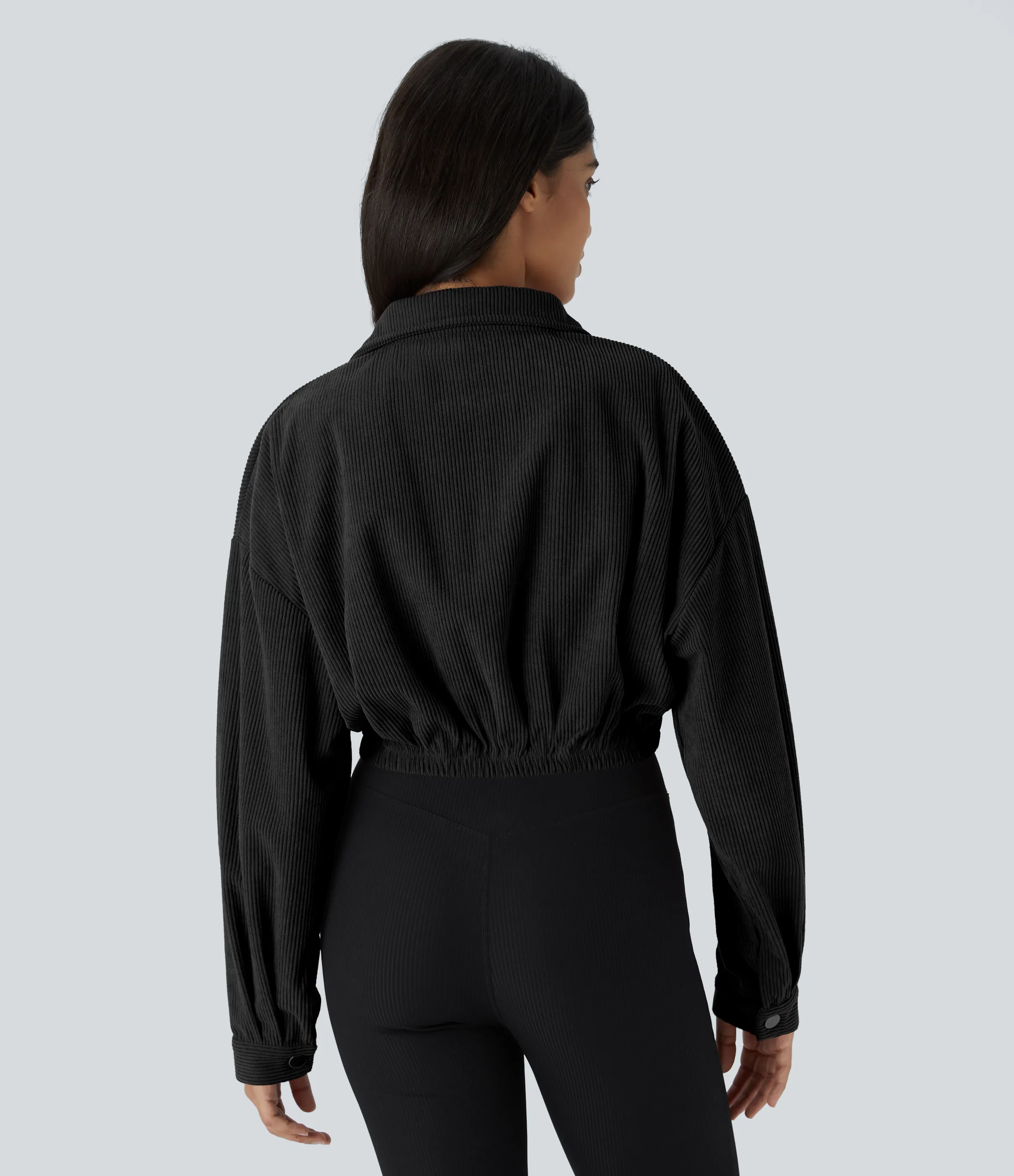 Halara Chaqueta casual de pana recortada con bolsillo con botones y cuello - Black - XL sold by Halara product image thumbnail 3