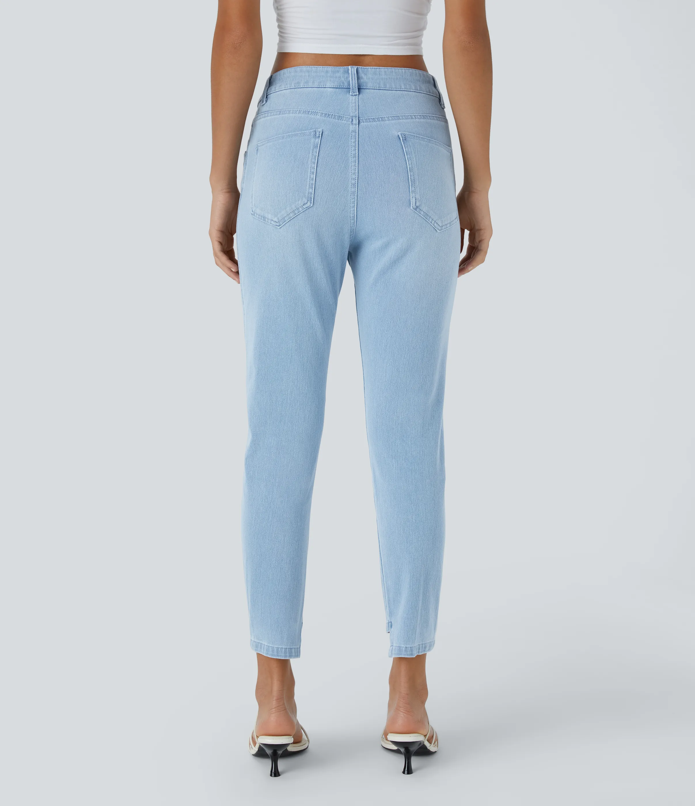 Halara Jeans Halara Flex™ ajustado elástico cremallera botón múltiple bolsillo - Light Azure Denim - S(regular) sold by Halara product image thumbnail 3