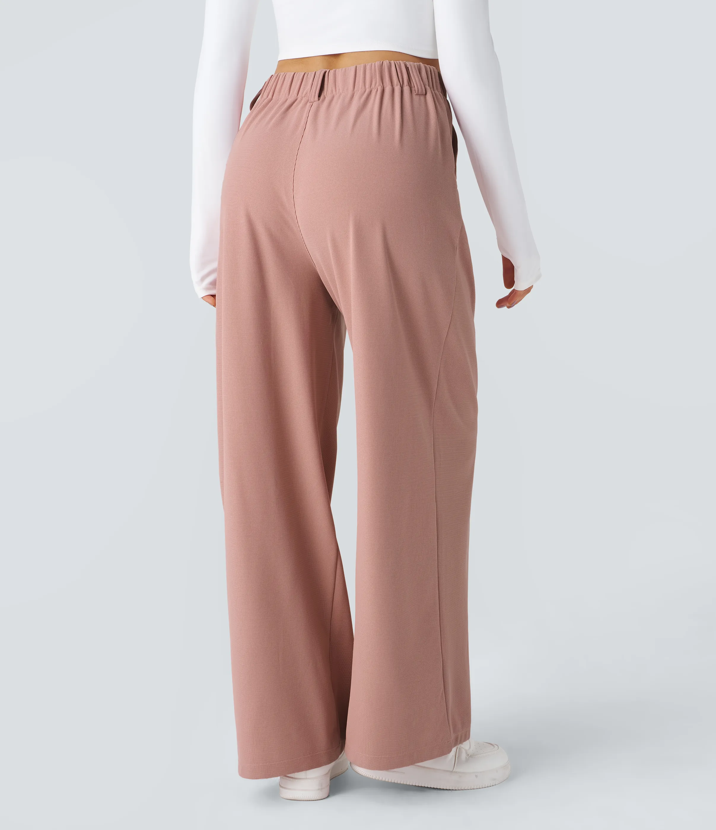 Halara Pantalones Halara Flex™ de oficina anchos plisados de tiro alto con bolsillos en tela tipo gofre - Rose Tan - XL(petite) sold by Halara product image thumbnail 3