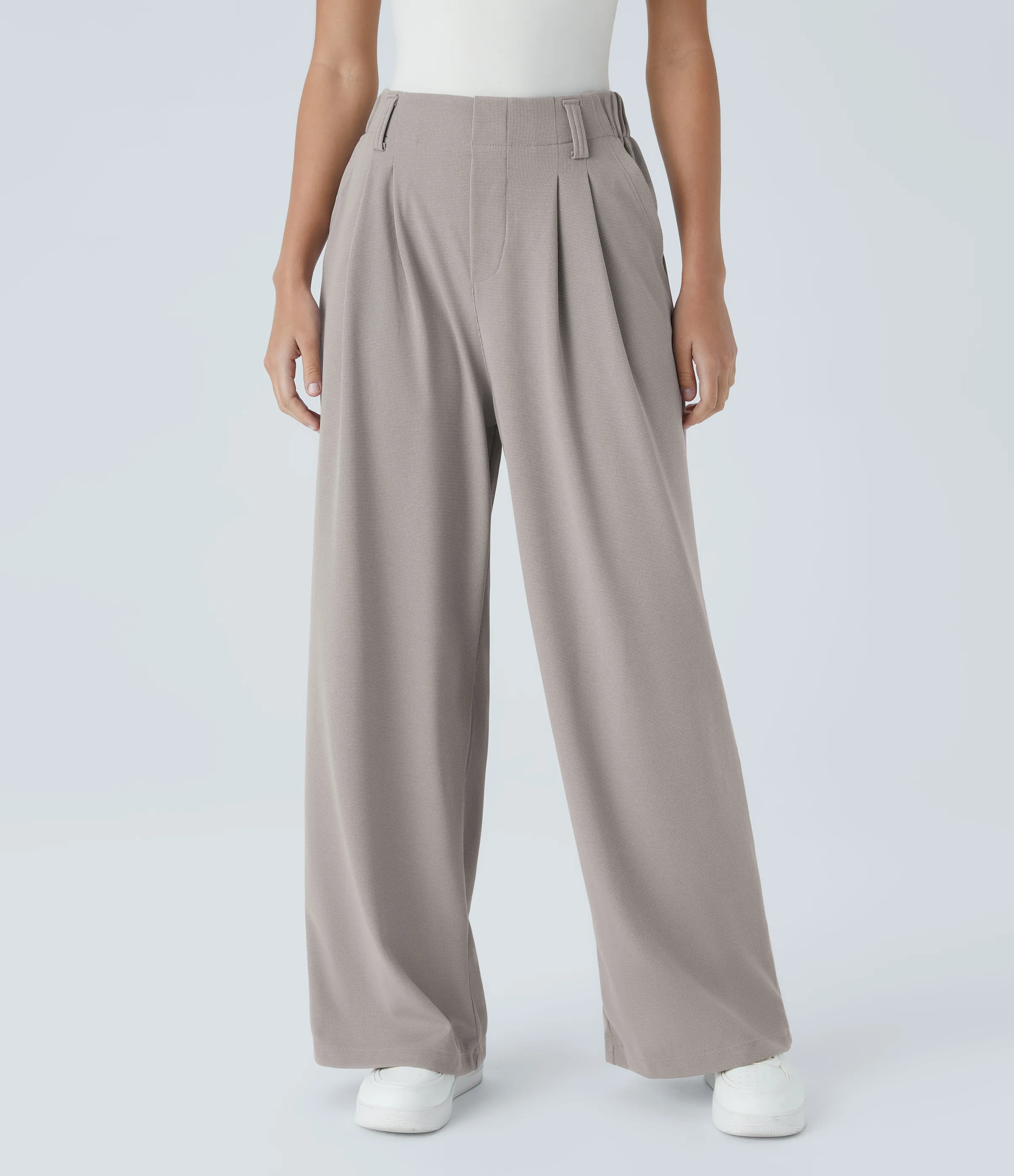 Halara Pantalones Halara Flex™ de oficina anchos plisados de tiro alto con bolsillos en tela tipo gofre - Mink Ash - M(regular) sold by Halara product image thumbnail 5
