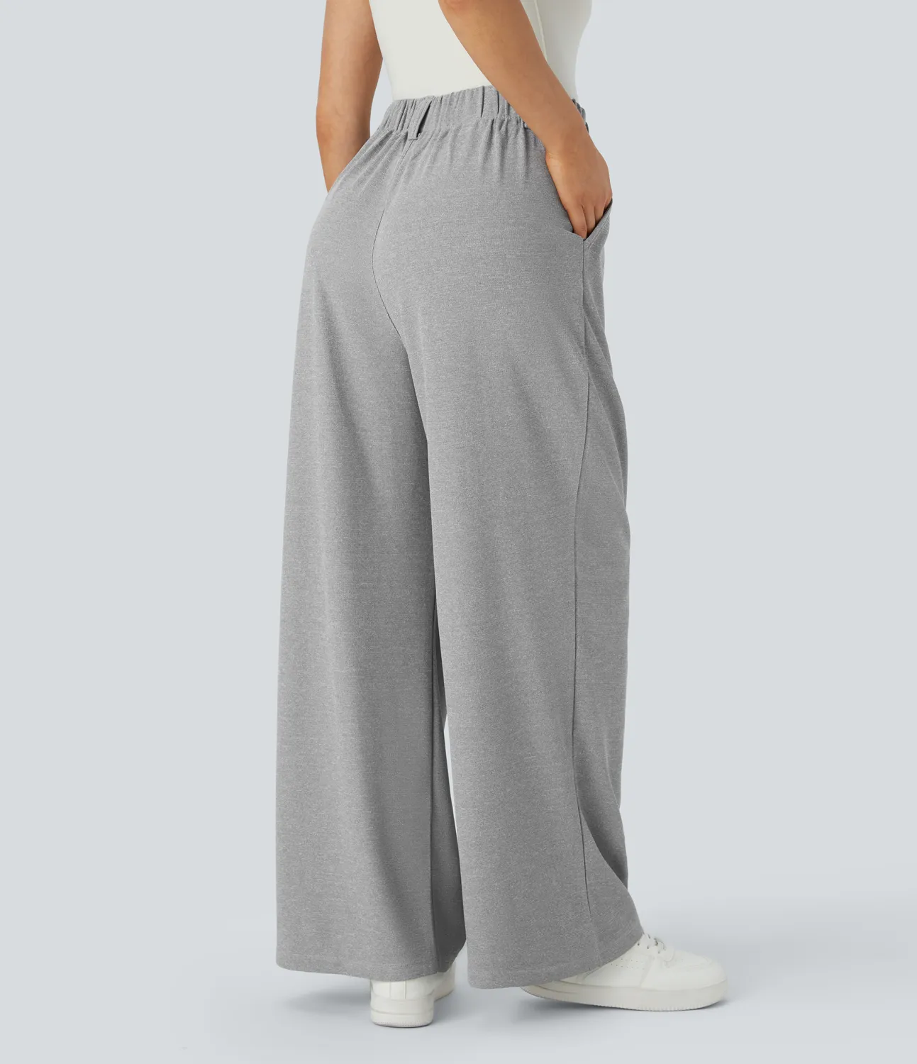Halara Pantalones Halara Flex™ de oficina anchos plisados de tiro alto con bolsillos en tela tipo gofre - Waffle Gray - L(petite) sold by Halara product image thumbnail 3