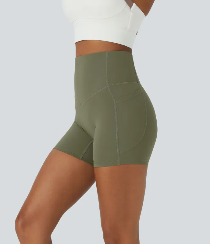 Halara Shorts de ciclista UltraSculpt™ moldeadores de abdomen de tiro alto y bolsillos laterales 12.5cm - Grass Grey Green - L sold by Halara