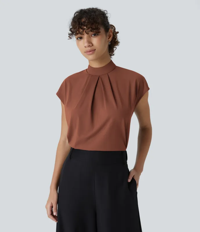 Halara Blusa oficina manga japonesa botón plisado cuello alto - Maple Syrup - XS sold by Halara