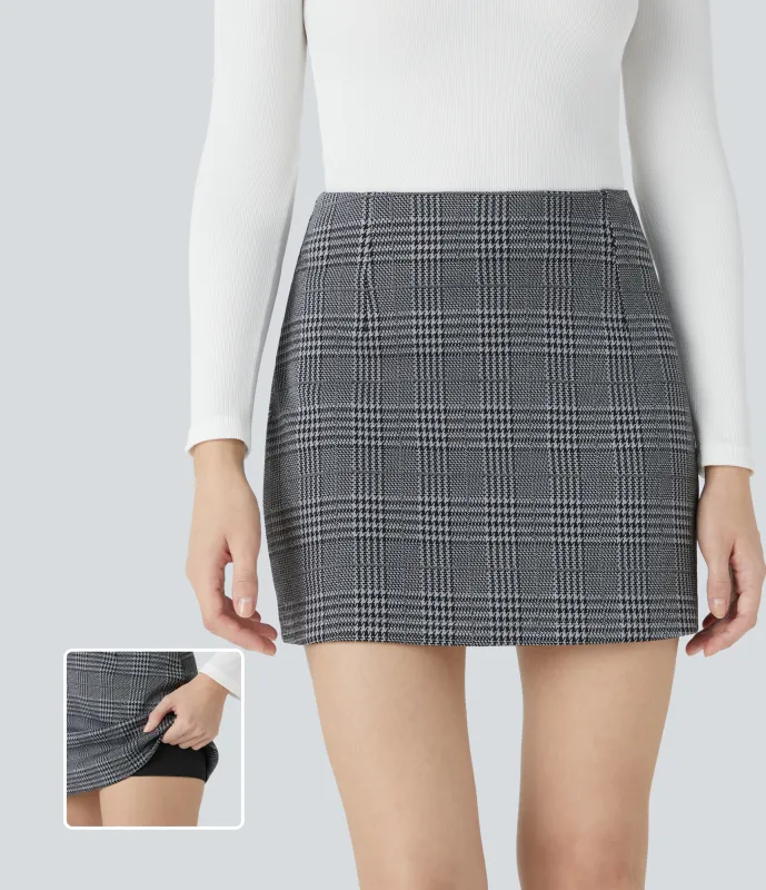 Halara Minifalda oficina cuadros pata gallo 2 en 1 tiro alto - Dark Gray Plaid - XL(regular) sold by Halara