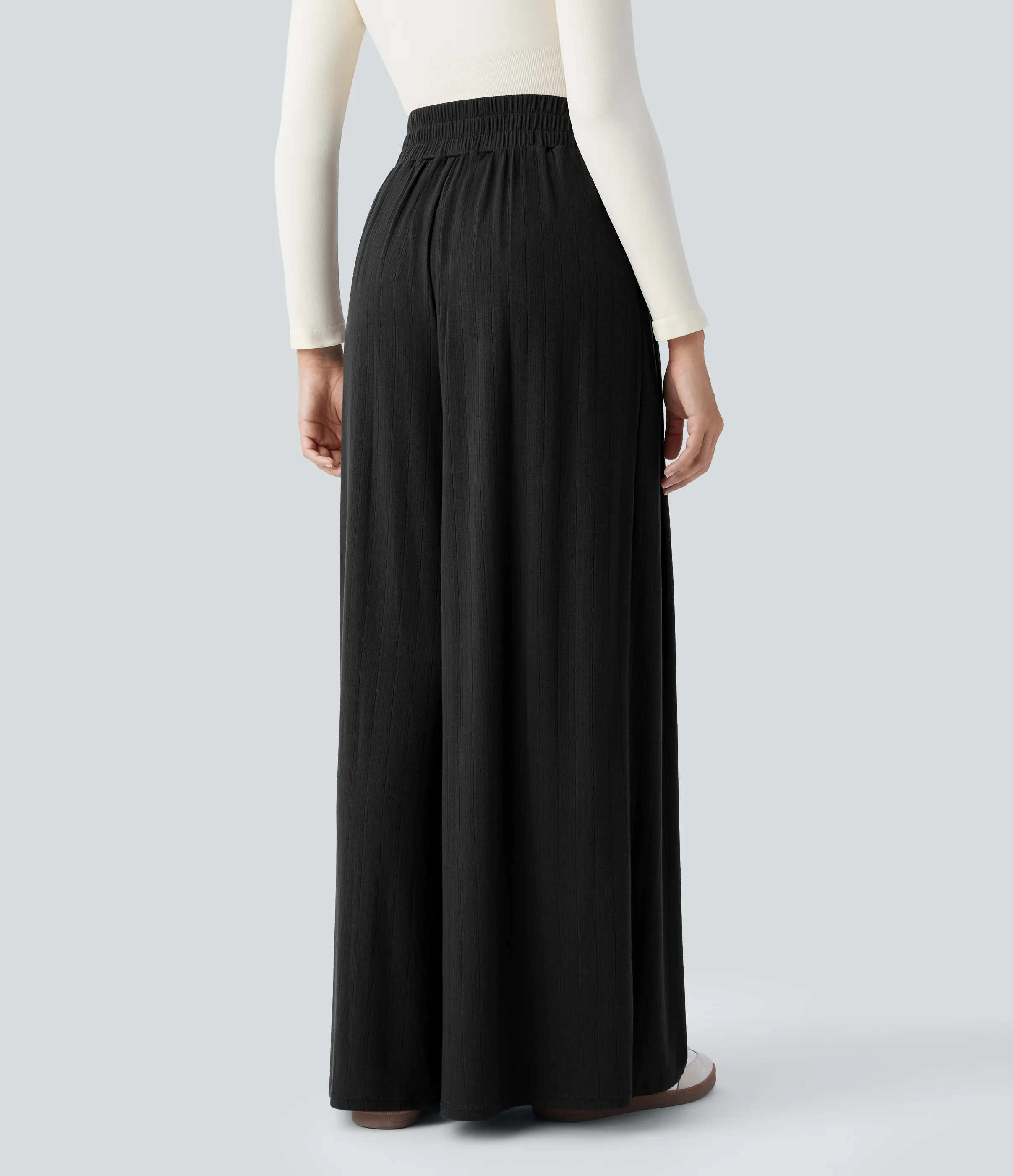 Halara Pantalón holgado pierna ancha bolsillo lateral plisado tiro alto acanalado - Black - L(regular) sold by Halara product image thumbnail 3