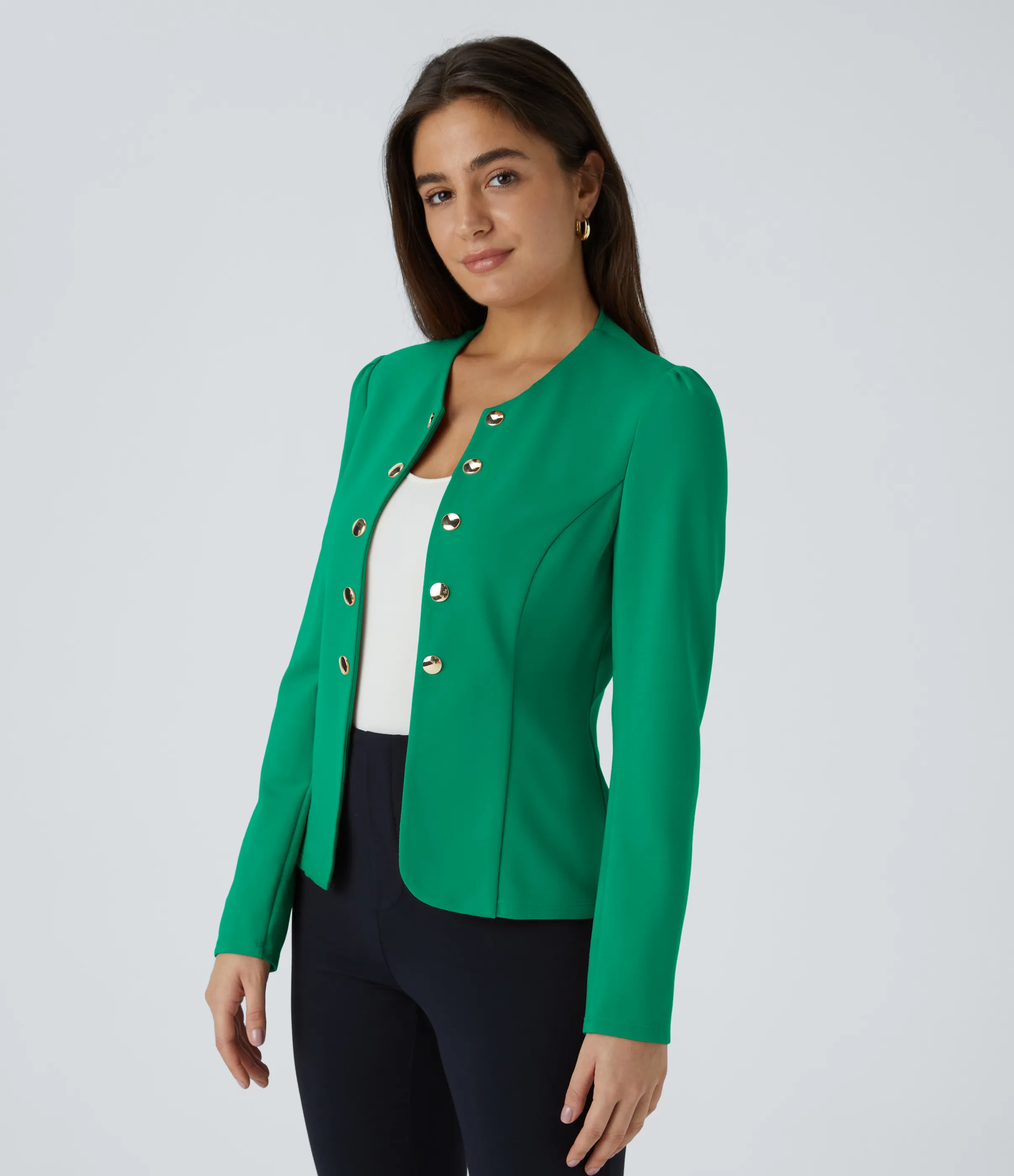 Halara Chaqueta oficina ajustada botón decorativo manga larga cuello redondo - Parakeet - XL sold by Halara product image thumbnail 4