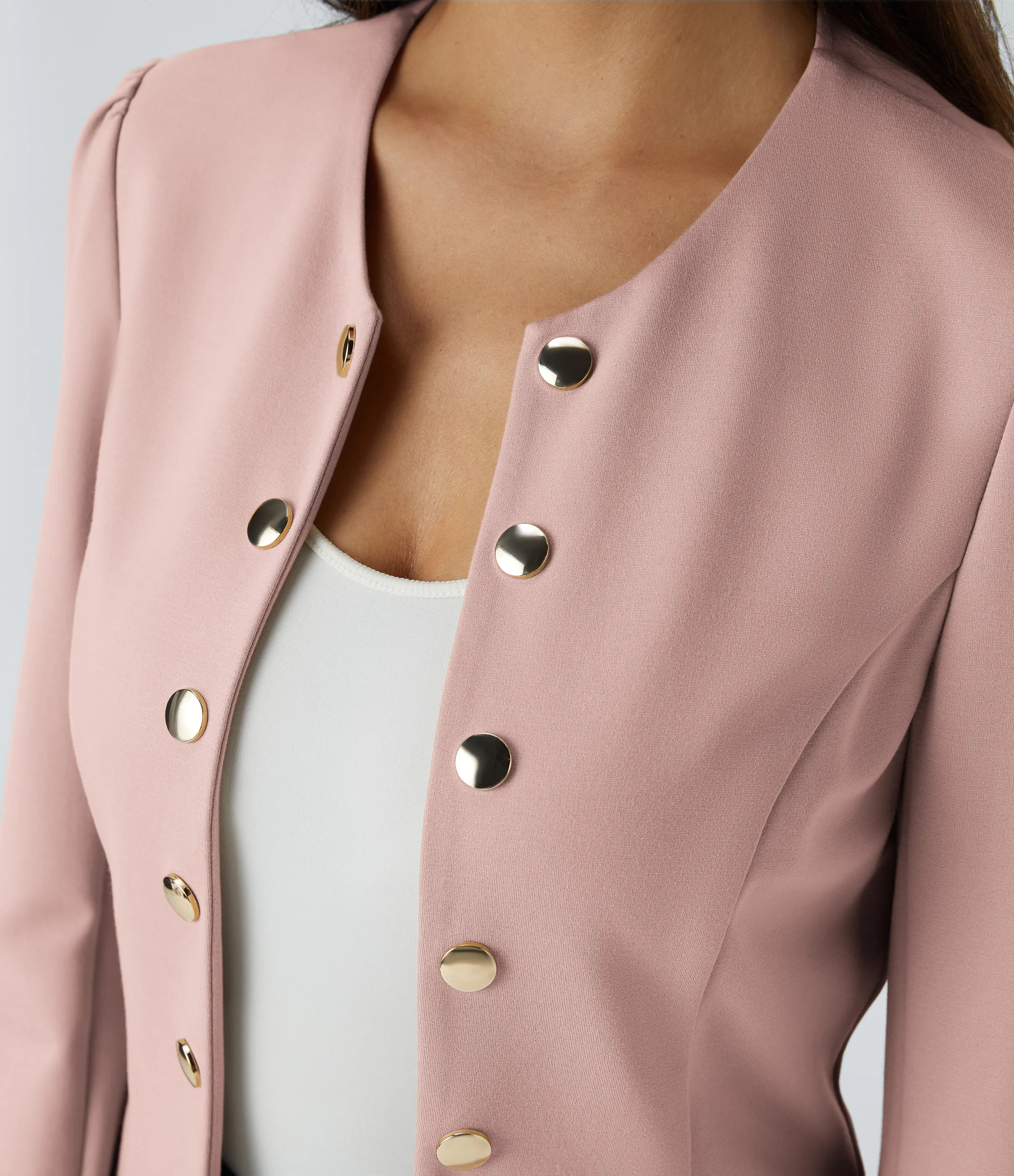 Halara Chaqueta oficina ajustada botón decorativo manga larga cuello redondo - Light Elegant Pink - L sold by Halara product image thumbnail 5