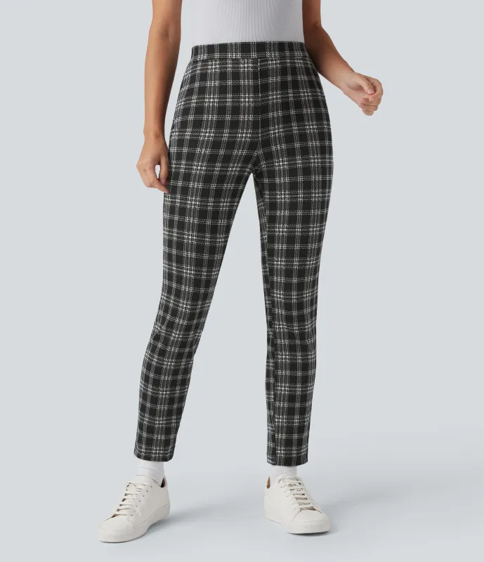 Halara Pantalón Halara Flex™ oficina ajustado pata gallo bolsillo trasero tiro alto - Black Tartan Plaid - L(regular) made by Halara