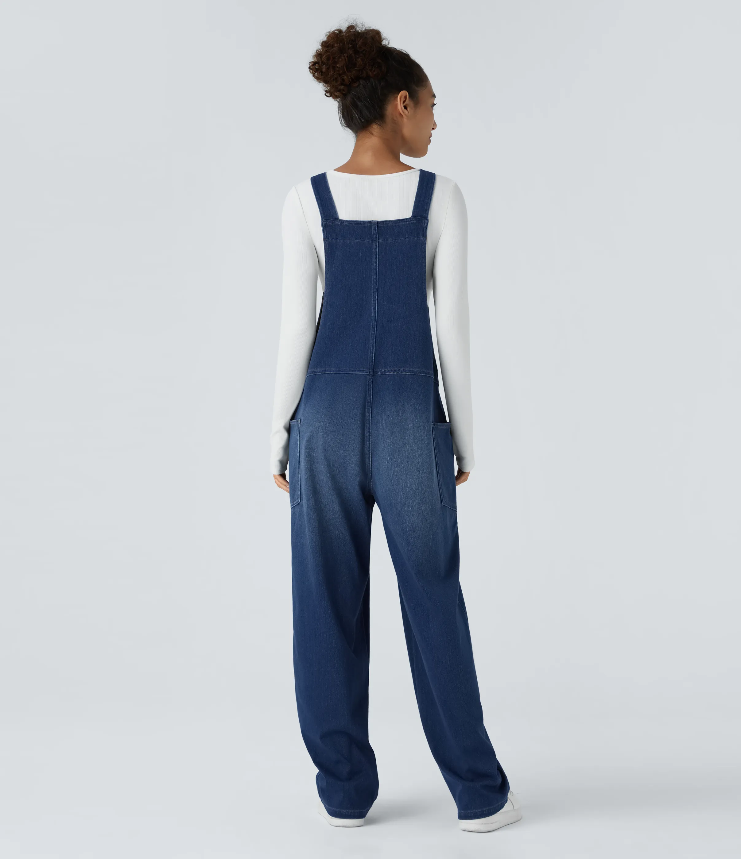 Halara Overol Halara Flex™ Denim mezclilla elástico lavado bolsillo lateral cuello V - Serene Blue Denim - L(petite) sold by Halara product image thumbnail 3