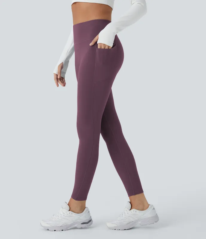 Halara Leggings Softlyzero™ Plush yoga ajustado 7/8 tiro alto bolsillo lateral térmico - Prune Purple - L(7/8) made by Halara