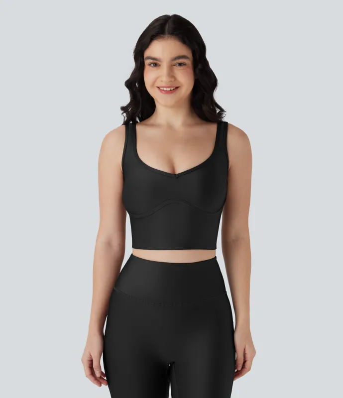 Halara Top corto de yoga con espalda descubierta y tejido brillante - Black - M sold by Halara