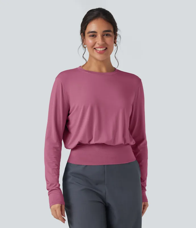 Halara Camiseta de oficina de manga larga y cuello redondo - Red Violet - L sold by Halara