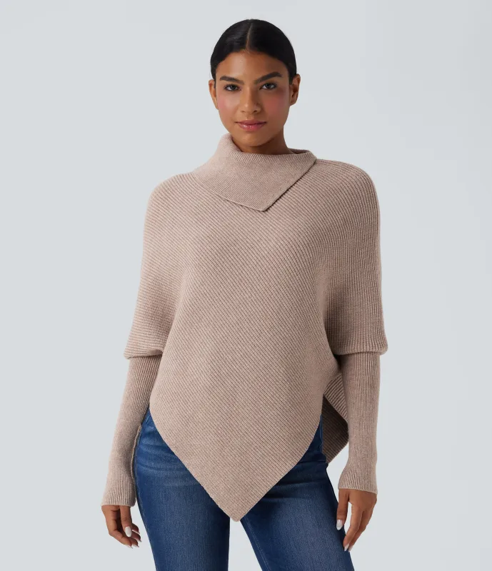 Halara Suéter casual de cuello alto con mangas murciélago y dobladillo asimétrico - Pear Powder - L sold by Halara