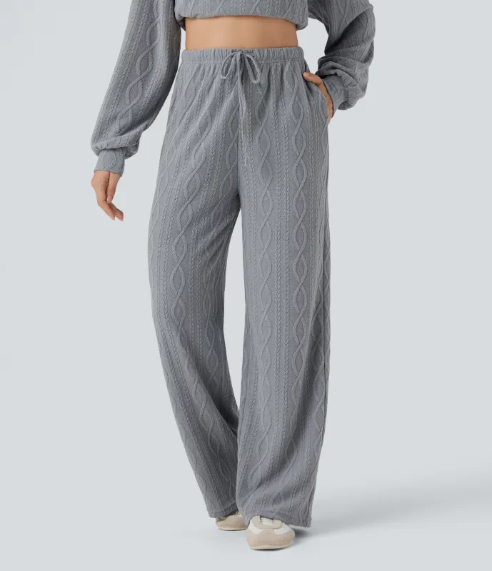 Halara Pantalones casuales de punto trenzado con cordón y tiro alto con bolsillos - Weathervane - XS(regular) sold by Halara