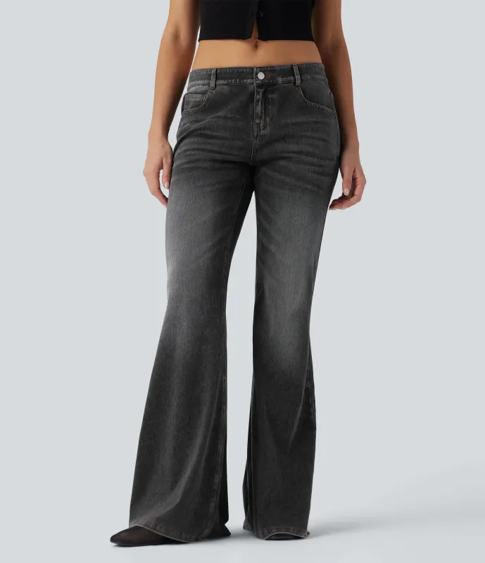 Halara Jeans casuales Halara Flex™ acampanados de tiro bajo con lavado y bolsillos - Phantom Denim - M(tall) sold by Halara