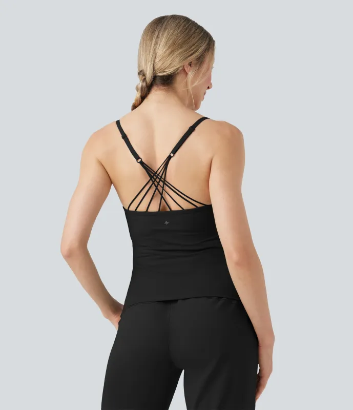 Halara Camiseta de yoga SoftlyZero™ con cuello en U de felpa - Black - M sold by Halara